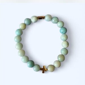 Aventurine Amazonite Semi Precious 18k Gold Gemstone Beaded Bracelet